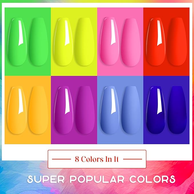 MTSSII Neon Gel Nail Polish Set, 8 Colors Hot Pink Yellow Green Blue Red Purple Spring Summer Fluorescent Gel Polish Set for Home DIY Manicure Nail Salon