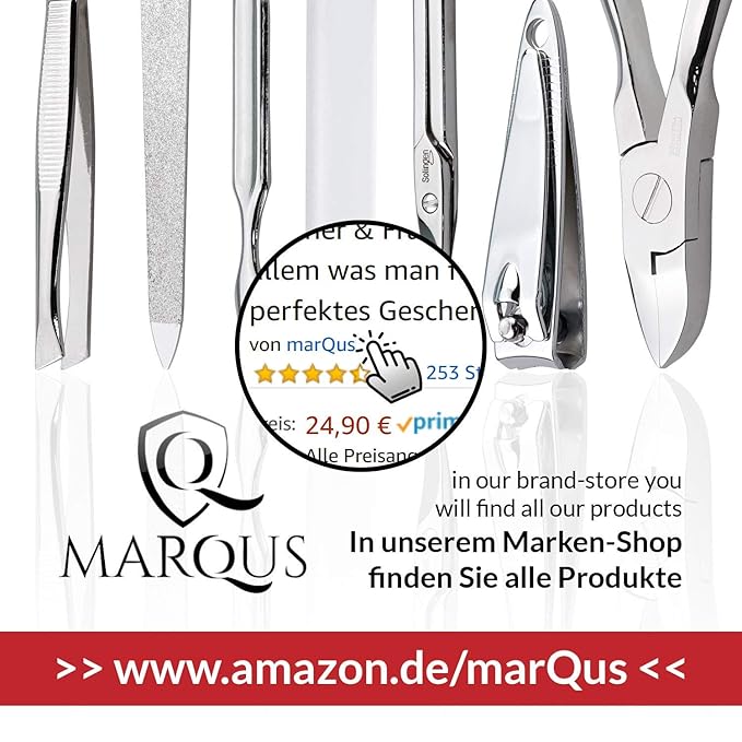 Manicure Set Solingen Made in Germany - 7 Piece Exclusive Finger & Toe Nail Clippers Kit for Women and Men in Real Leather Case, Color Red