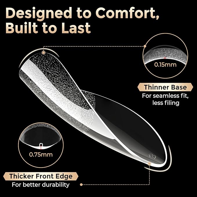 Long Almond Nail Tips: 504pcs Full Cover Soft Gel Nail Tips, 12 Sizes Pre-Etched Half Matte Almond Press on Nails No C Curve For Nail Extensions Home Salon