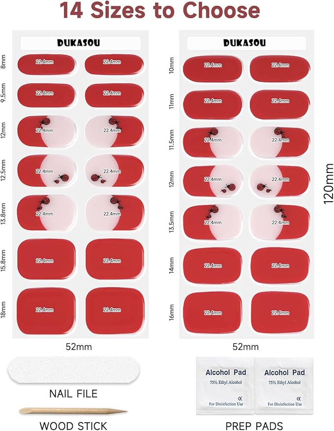 Semi Cured Gel Nail Strips,28 Pcs Gel Nail Stickers/Wraps(Red Dot),Long Lasting Polish Stickers UV Cure,Works with UV Lamp,Easy to Apply