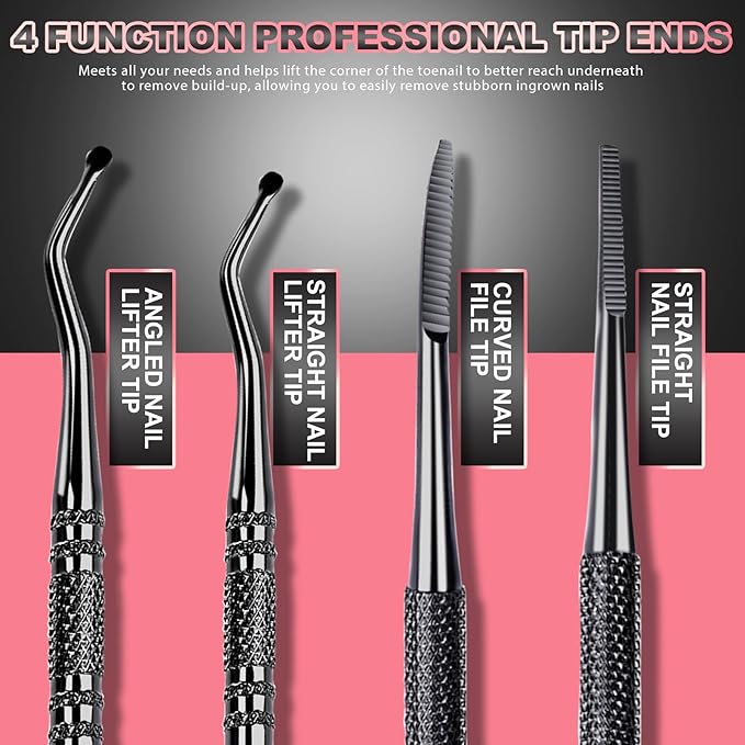 Teenitor Upgraded Pedicure Tools for Feet, Ingrown Toenail File and Lifters, Professional Ingrown Toenail Tool Ingrown Toenail Removal Kit, Black