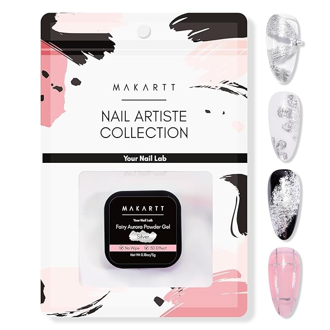 Makartt 3D Sculpting Gel for Nail Art: No Wipe UV Texture Gel, 5g Silver Fairy Aurora Powder Glitter Mud for Nails & Charms
