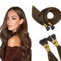 RUNATURE I Tip Hair Extensions Brown, Real Human Hair Extensions I Tips, Soft Brazilian Hair, Add Length Narutal Looking 20Inch 50G 50s #4 Chocolate Brown