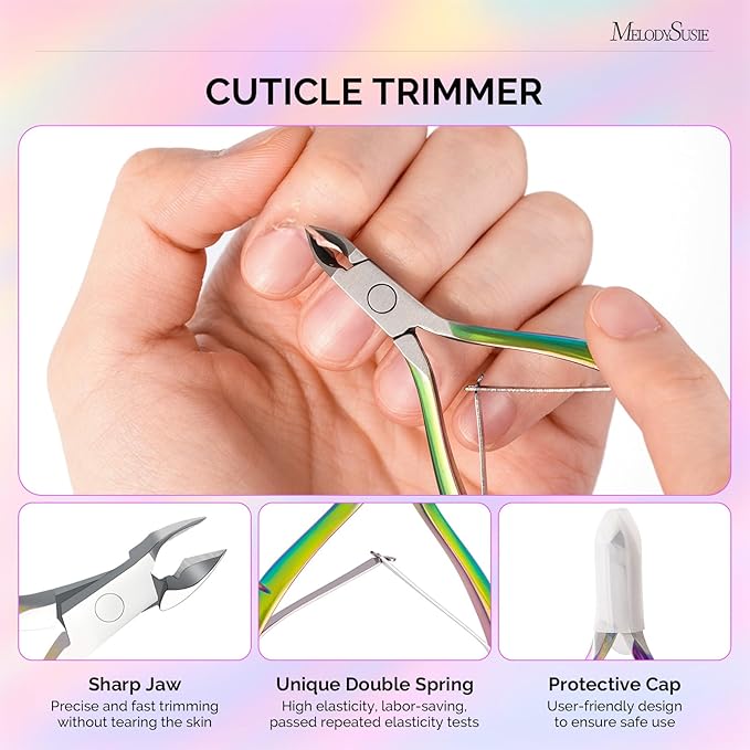 Melodysusie 4 in 1 Acrylic Nail Clippers Set, with Cuticle Trimmer and Dual-Ended Cuticle Pusher Remover, Stainless Steel Acrylic Nail Cutter Set, Pedicure Manicure Acrylic Nail Tools for Home Salon
