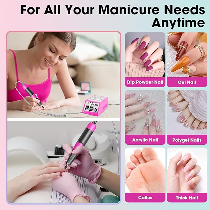 LAVAED Nail Drill Professional Electric Nail File 35000RMP Nail Filer Nails Drill Kit Electric E Filer for Nails with Nail Drill Bits and Sanding Bands and for Acrylic Nail Gel Nail Manicure Pedicure