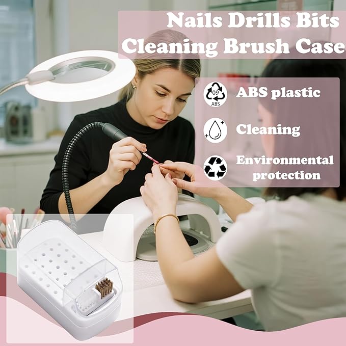 2 in 1 Nail Drill Bit Holder and Cleaning Brush Case,30 Holes Nails Drills Bits Cleaning Brush Case,Manicure Tool Supplies Organizer,Manicure Desk Organizer (Nail Drill Bits are Not Include)