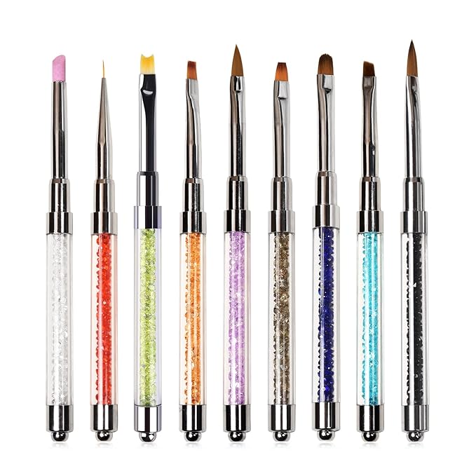 KADS Acrylic Brush Nail Art Brush Rhinestone Powder Brush Acrylic Clear Handle Nail Art Design Paint Pen Manicure Tool for Nails Sculpting (Set)