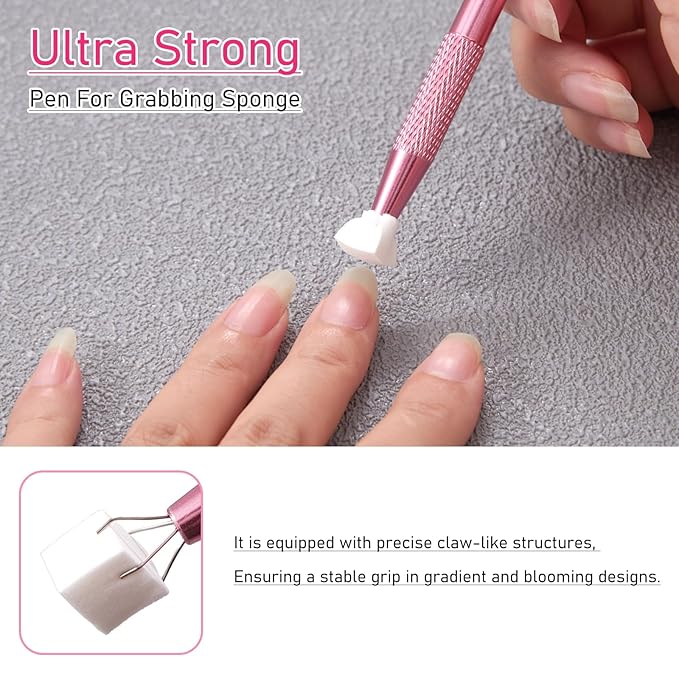 WOKOTO 300PCS Nail Sponges For Ombre Nail Tools With Pink Grabbing Pen Kit - Nail Ombre Sponge For Nails Gradient Nail Tools Aura Nails Ombre Nail Brush Accessories Supplies Home DIY Nail Art Salon