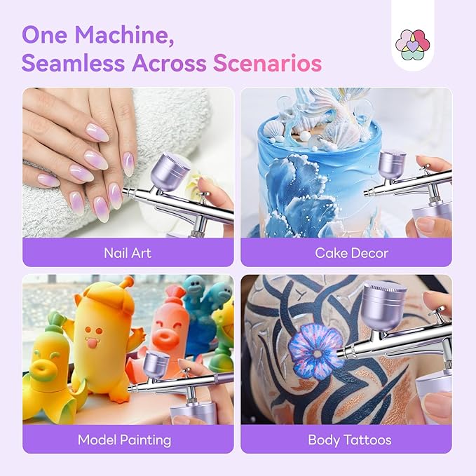SAVILAND Airbrush for Nails: Limitless Nail Art Creativity Airbrush Kit Pro Dual-Mode Rechargeable 0.3mm Nozzle Makeup Set Nail Airbrush Machine for Ombre French Airbrush Paint Salon（Purple）