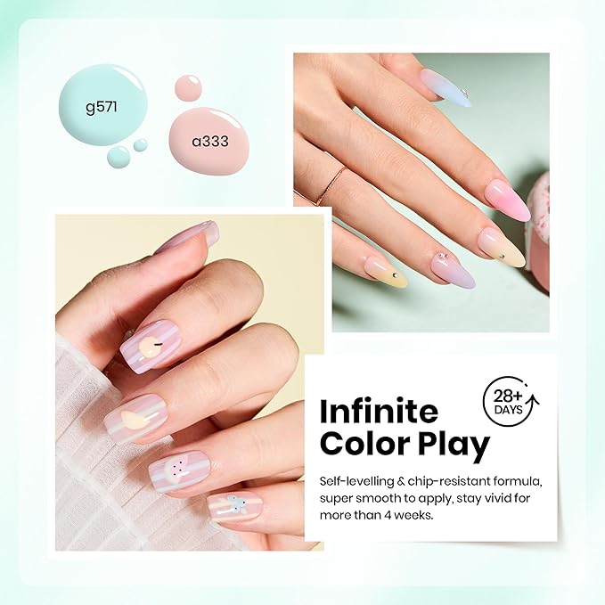 Beetles Pastel Gel Polish Set - Afternoon Desserts Collection, 6 Colors Pastel Purple Yellow Blue Pink Trendy Colors Uv LED Lamp Salon DIY at Home Nails Gifts for Women Easter Nails