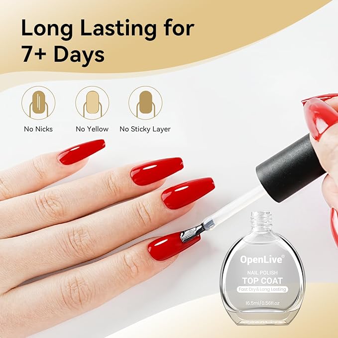 16.5ml Top Coat Clear Nail Polish, Quick Dry Nail Polish High Shine Long Lasting Glossy Fast Air Dry Top Coat for Nail Art Manicure Salon Quality | Clear, Glossy, Nail Art, Manicure