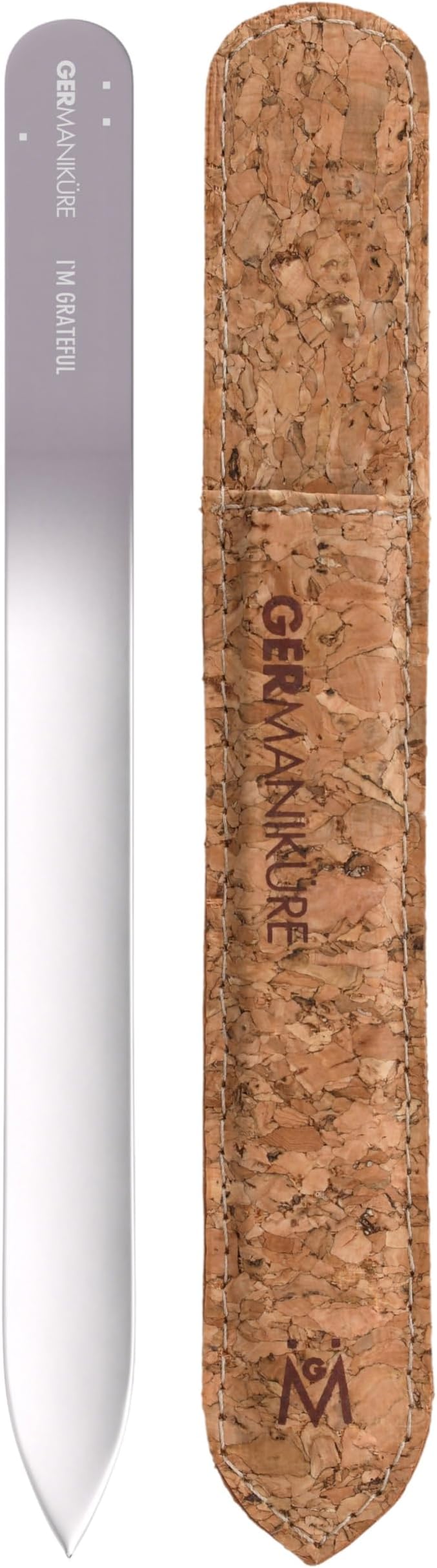 GERMANIKURE Glass Nail File in Cork Sleeve - I'm Grateful - Professional Crystal Nail File for Natural Nails - Ideal Manicure & Pedicure Tool for Smooth, Easy Shaping - Nail Care Gift