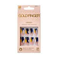 Goldfinger Trendy False Nails Kit, Long Square Design Nail, Bold Neutral Blue Overlay Effect Print, Ready to Wear Gel & Manicure Stick Included, Long-Lasting Convenient & Easy to Apply