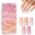 AILLSA RealFit Nude Pink Press On Nails Medium Square - Pre-Shaped 4 in 1 False Nails Set, Long-Lasting Nail Extensions for Salon Home DIY Gifts 140 PCS
