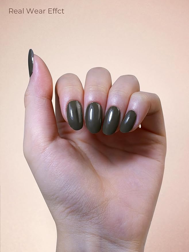 Real Gel Nail Strips (No UV Light Needed) - 44Pcs Salon Quality Nail Stickers - Long Lasting Polish Wraps for Women, Easy Apply & Remove (Fern Brown)