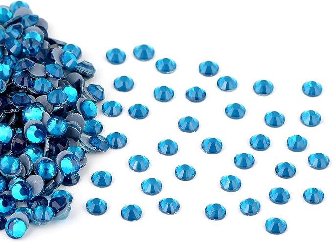 144 Pieces SS30 Blue Zircon Hotfix Rhinestones Flatback Round Crystal Glass Rhinestones Gems for Crafts Nail Face Art Clothes Shoes Bags DIY
