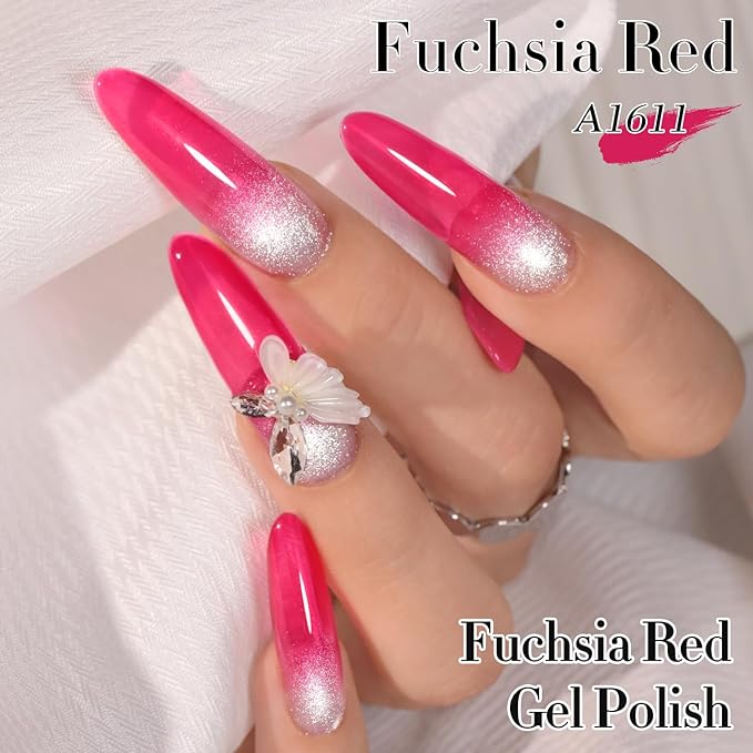 Double Rhythm 0.5 Oz Jelly Gel Polish Same Color Same Bottle Sheer Neutral Natural Light Milky Pastel 15ML Translucent Polish Art DIY at Home (Fuchsia Red-A1611)