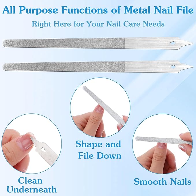 Sibba 2 Pcs Diamond Deb Nail File, 6 Inch Stainless Steel Metal Nail Files with Sharp Pointed Tip, Double Sided Manicure Pedicure Tools for Natural Acrylic Gel Nails Salon Home