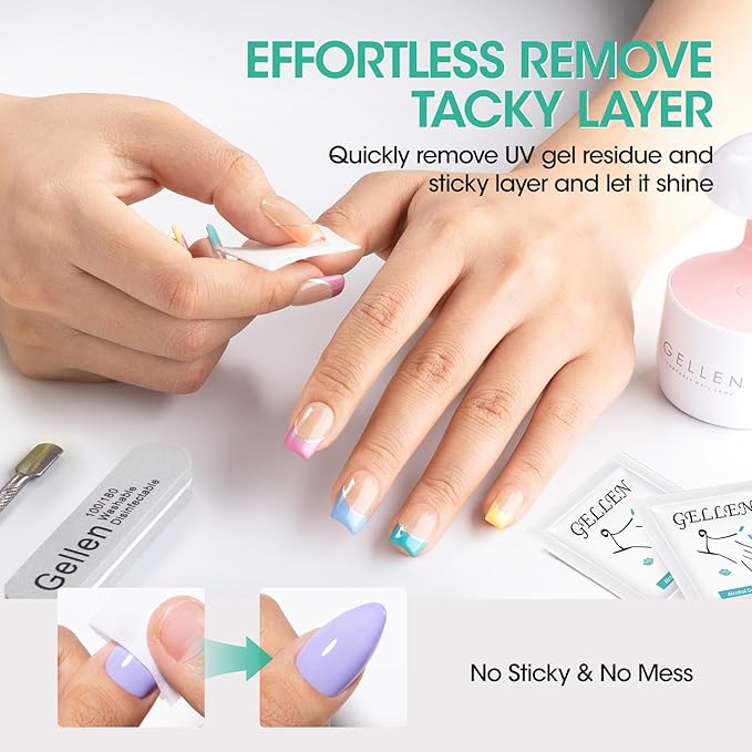 GELLEN Nail Cleanser Pads, 200 Pack Alcohol Prep Pads Nail Cleanser Wipes Remove Tacky Residue, Lint-free Glossy Wipes for Acrylic/Builder/Gel Polish Travel Individually Wrapped for Perfect Manicure