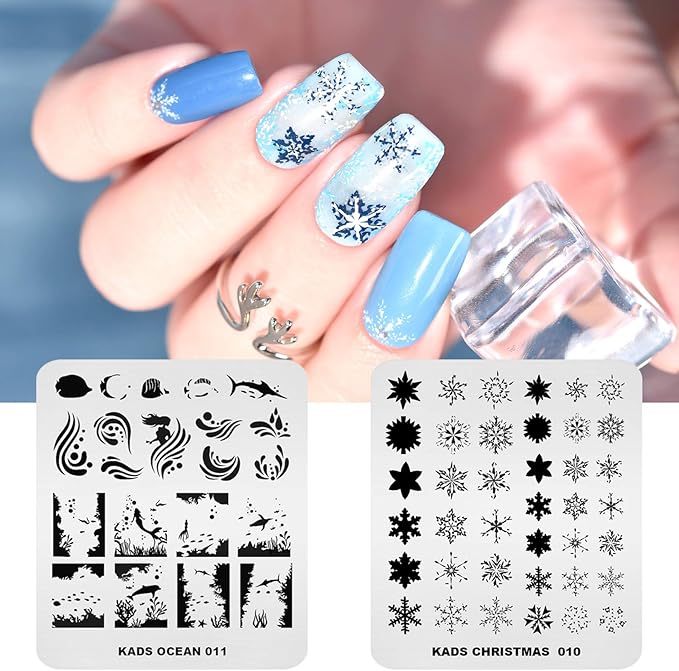 KADS 11pcs Nail Stamp Plates Set 10 Plates Christmas Snowflakes Cute Animals+ 1 Laser Symphony Storage Bag Christmas Nails Art Stamping Plate Set Leaves Flowers Animal Nail Plate Template Image Plate
