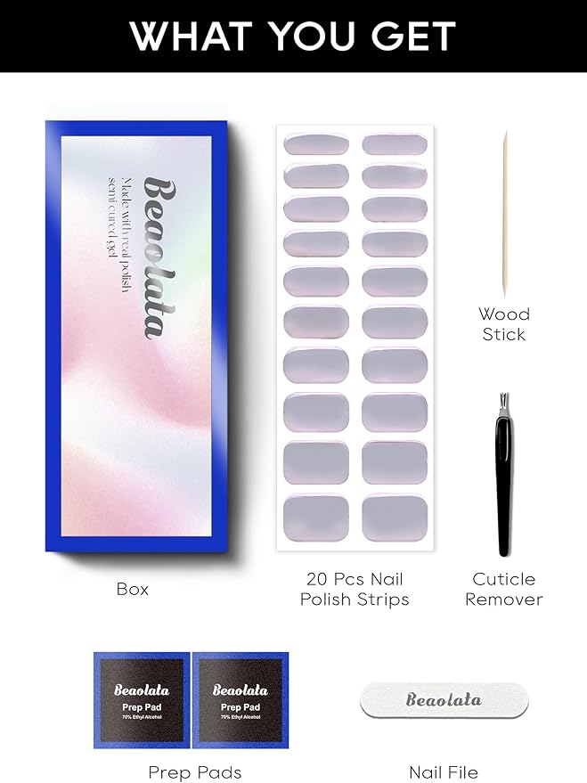 Semi Cured Gel Nail Strips - UV Light Gel Nail Stickers - 20 Long Lasting Salon Quality Wraps (Neon Nebula Purple)