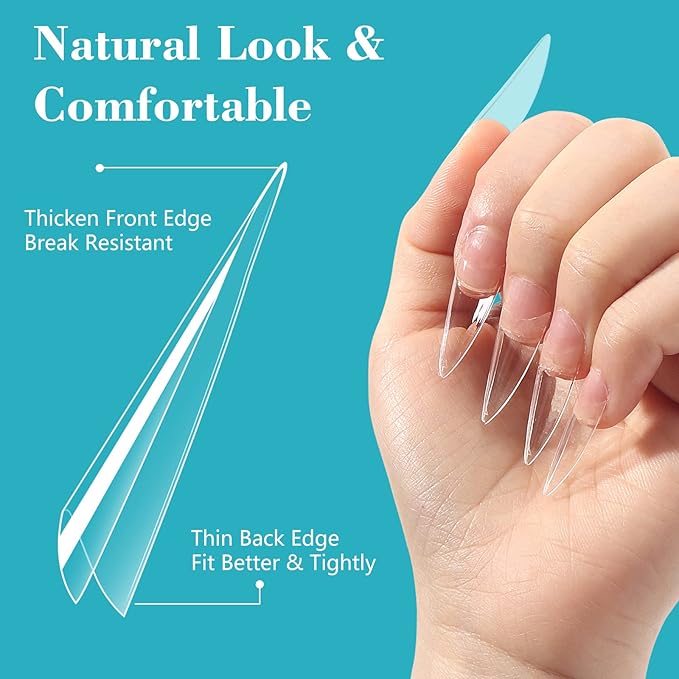 Lionvison 500PCS Clear Stiletto Nail Tips, Medium Wide Acrylic Nail Tip for Dip Powder, Half Cover False Nail Tip, French Tips Nail Extensions for Nail Salon, 10 Sizes Fake Nail Tips