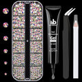 BELLEBOOST Nail Art Rhinestone Glue Gel&1 Box Flatback Gems Kit, 1 Tube of 15ml Rhinestone Gel Glue(UV/LED Needed)+Crystal AB Gems with Pickup Tools