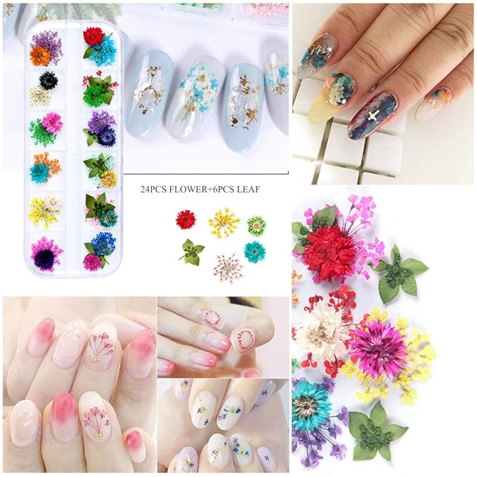 90 Pcs Dried Flowers 36 Colors 3D Nail Art Real Flowers Nature Dry Petals Leaves Decor for Nail Art Design Manicure Decoration