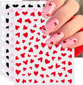 Valentine's Day Nail Art Stickers - Sexy White Border Heart Nail Decals, Self-Adhesive Black White Red Pink Love for DIY 3D Nail Supplies Decoration (6 Sheets)