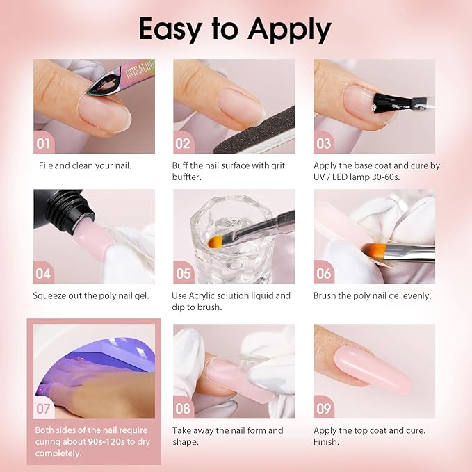 ROSALIND Poly Nail Gel Set, 8 Colors 10g Clear Nude Poly Extension Gel Nail Set, Glitter Shiny Poly Nail Gel Kit Builder Nude Gel Extension Kit for Nail Art Design Easy DIY Gift for Women