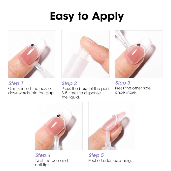 Gellen Nail Glue Remover, 2 Pcs Nail Glue Remover for Press on Nails, Non Acetone Gel Glue Off Remover, 10s Quick Remove for Nail Tips Fake Nails Solid Glue Gel