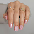 Pink Chrome Press on Nails Square - SHANGMENG Soft Gel Valentines Press on Nails Short for Women Gift, Glossy Stick on Nails with Glue in 16 Sizes - 32 Reusable Fake Nails, Aurora Light Pink