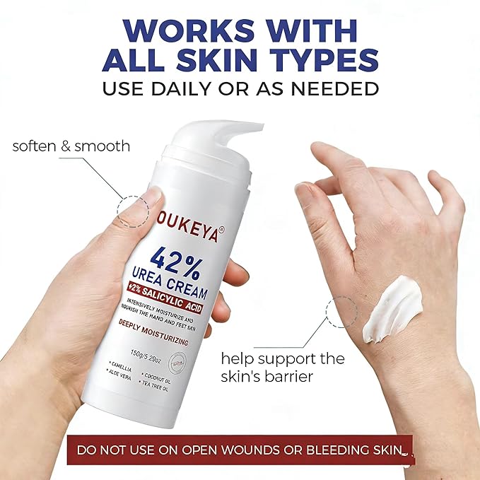OUKEYA Urea Cream 42% Plus 2% Salicylic Acid – Intensive Foot & Hand Care for Very Dry, Cracked Skin, 5.29 oz (3 Pack)