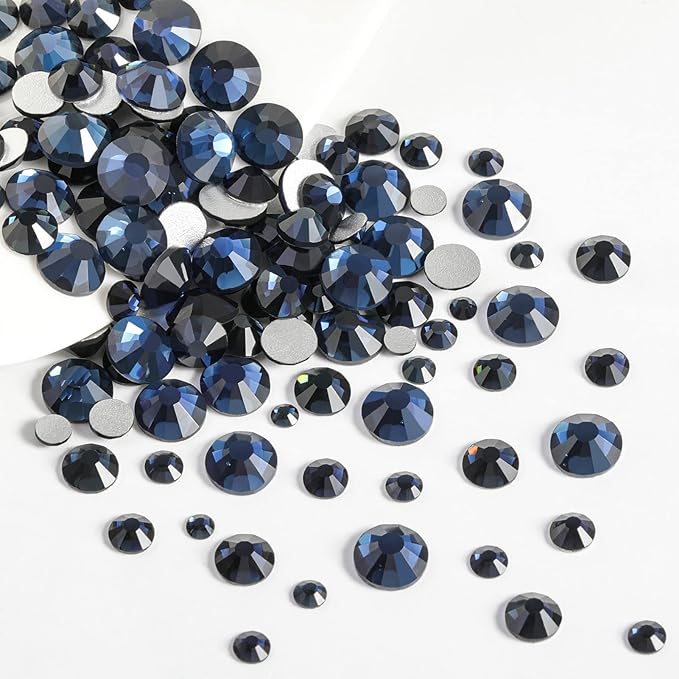 Beadsland Rhinestones for Makeup,8 sizes 2500pcs Navy Blue Flatback Rhinestones Eye Gems for Nails Crafts with Tweezers and Wax Pencil,Montana,SS4-SS30