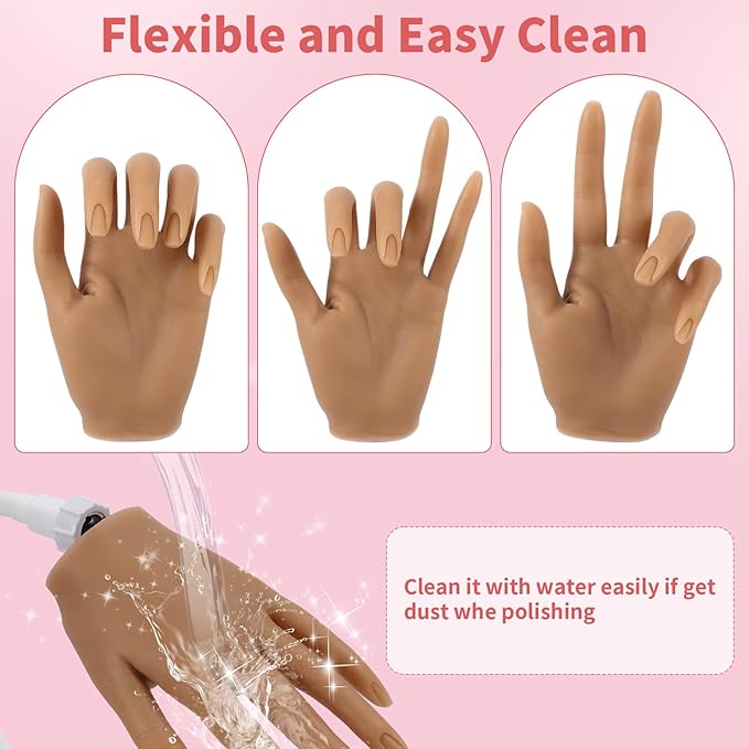 Silicone Practice Hand for Acrylic Nails - Soft Touch Liquid Silicone Hand for Practice - Flexible Realistic Nail Mannequin Hand Practice for Training