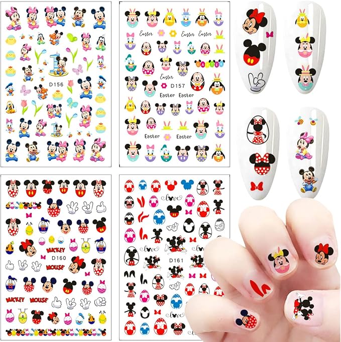 12 Sheets Cute Cartoon Nail Art Stickers Decals 3D Easter Self-Adhesive Nail Decals Cute Easter Eggs Bunny Rabbit Nail Design for Women Acrylic Nails Decoration Accessories
