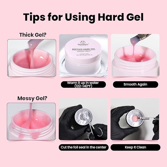 Beetles HEMA-Free Hard Gel for Nails-2 Pcs 1 oz 9 in 1 Clear & Jelly Nude UV & LED Lamp Cured Sculpting Gel for Nail Extension & Nail Repair with Flat Nail Brush High Hardness Nails for Pros Women