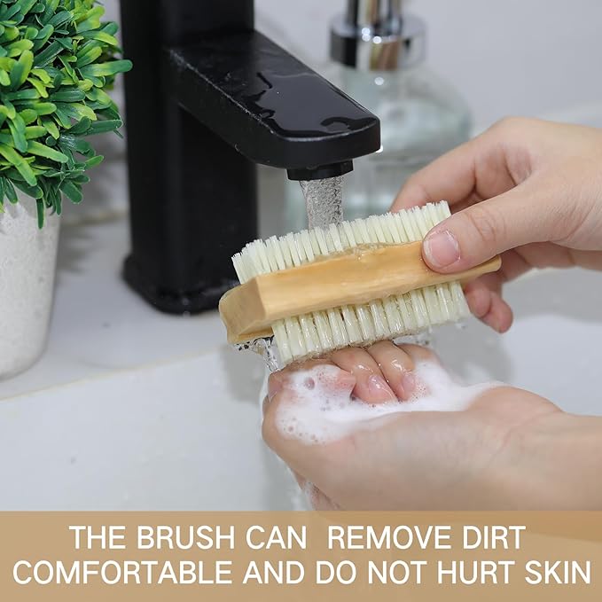 Patelai 100 Pack Wooden Nail Brush Bulk Two-sided Hand Fingernail Brush Non-slip Wood Heavy Duty Stiff Nail Scrubber for Nails and Toes Cleaning, Hand Scrub Brushes for Travel