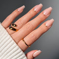 Glamnetic Press On Nails - Gold Goals | Medium Coffin Neutral Fake Nails with Gold Reverse French Tip, Salon Quality Nude Nails | 15 Sizes - 30 Nail Kit with Glue