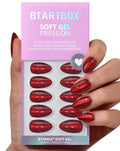 BTArtbox Press On Nails Short - New Red, Sparkle Deep Red Almond Press On Nails with Glue and Adhesive Tabs for Women in 16 Sizes - 32 Soft Gel Glue On Nails Kit