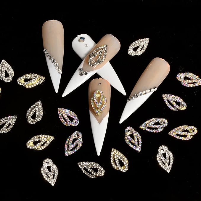 30Pcs Drop Shaped Nail Charms 3D Drop-shaped Nail Rhinestones Glitter Nail Gem Gold Sliver AB Nail Art Charms for Girl Women DIY Nail Art Craft Decoration