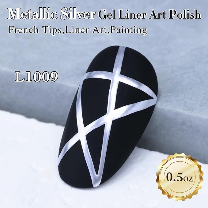 Double Rhythm 15 Ml Metallic Gel Liner Nail Art Gel Bronze Mirror Chrome Painted Drawing Stripper 3D Effect Gel Polish (Chrome Silver-L1009)