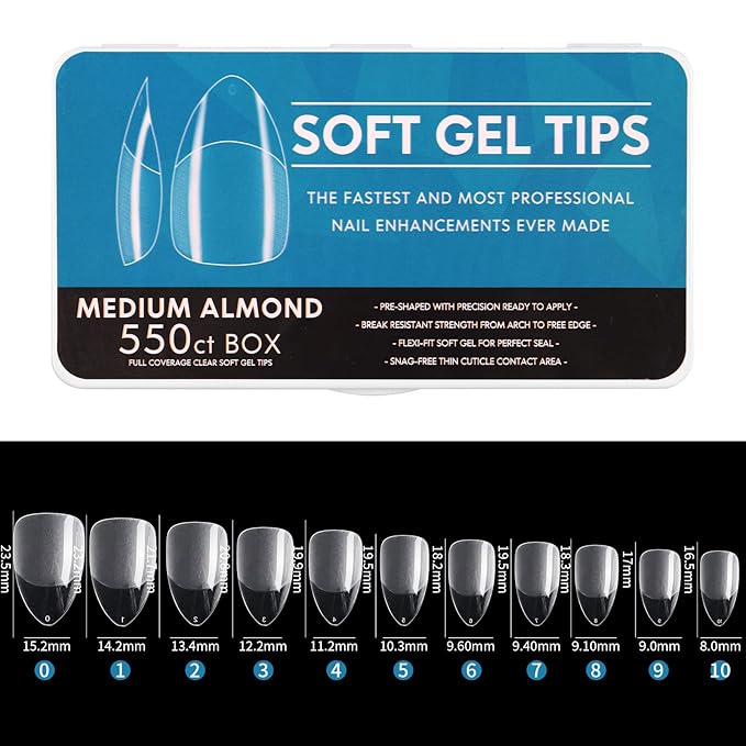Almond Shaped Nail Tips For Acrylic Nails Professional 500pcs Matte Clear False Nails Tips Press On Nails French Fake Nails For Nail Extension Full Cover Nails With Case For DIY Nail Art, 11 Sizes