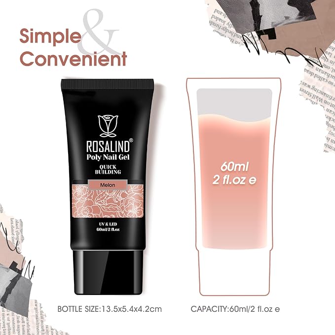 ROSALIND Pink Christmas Poly Nail Gel, 60ml Extension Gels for Nail Art, Natural Color Builder Pink Gel Poly Extension Easy to DIY Use at Home Need UV Lamp