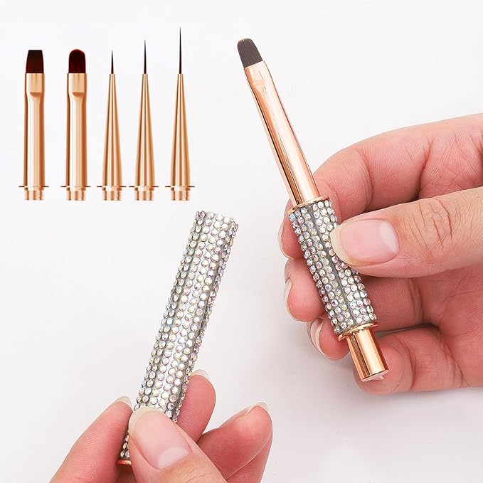 Nail Art Brushes, Rhinstones Nail Art Liner Brush with 4Pcs Brush Heads