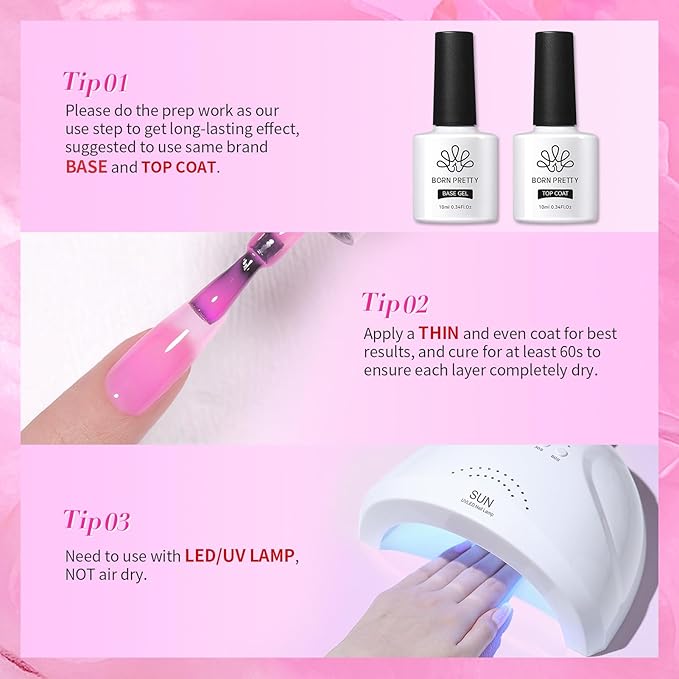 Born Pretty Jelly Pink Gel Nail Polish Milky Translucent Hot Pink Gel Polish Spring Summer Valentine's Day Gift Sheer Gel Polish Kit for Salon Manicure and Nail Art DIY at Home