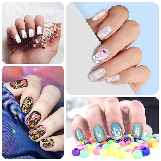 winthrop 12 Sheets Easter Nail Wraps Stickers Full Nail Polish Strips, DIY Self-Adhesive Nail Art Decals Cute Easter Eggs Bunny Rabbit Pattern Party Decor with 2 Pcs Nail Files (168 Pieces)