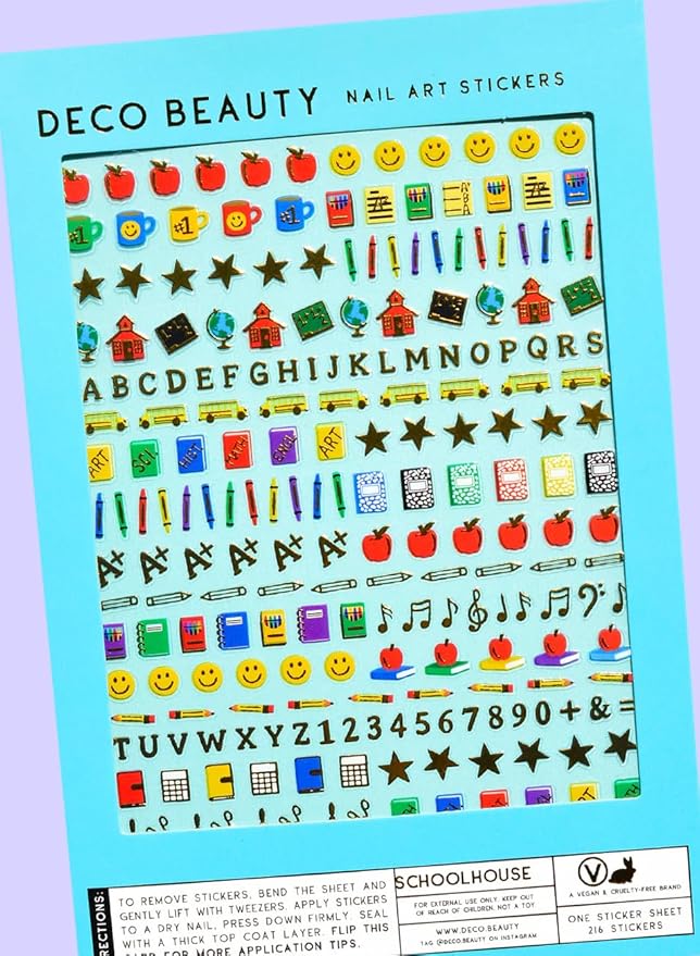 Deco Beauty Schoolhouse -Super Thin & Easy-to-Apply Nail Art with The Cutest Designs-Durable & Long-Lasting Nail Art Stickers and Decals for Women, for DIY at-Home Manicures & Salon-Quality Nails
