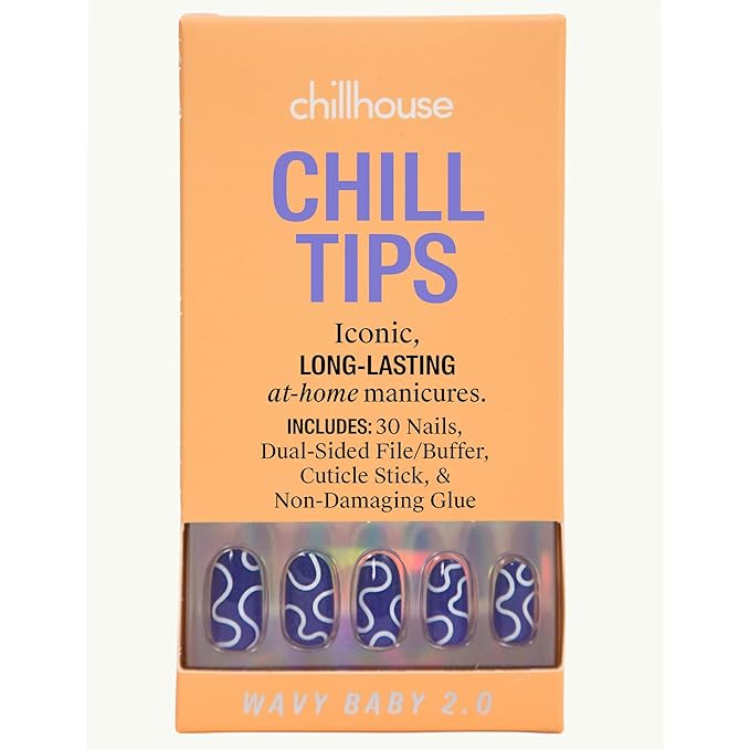 Chillhouse - Chill Tips, Press on Nails Kit - Wavy Baby 2.0 (Oval) - 30 Nail Shapes & Sizes - Up to 2 Weeks of Wear - Customizable Fit - Reusable - Latina Founded & Women Owned - Beauty & Self Care