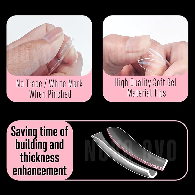 NOVO OVO Halloween Slightly Curved Square Nail Tip Medium Length, Extra Thick Natural Hawk Curve Eagle Claw False Nails Press on, Full Cover Soft Gel Extension Acrylic French Tip x 15 Size 360 pcs
